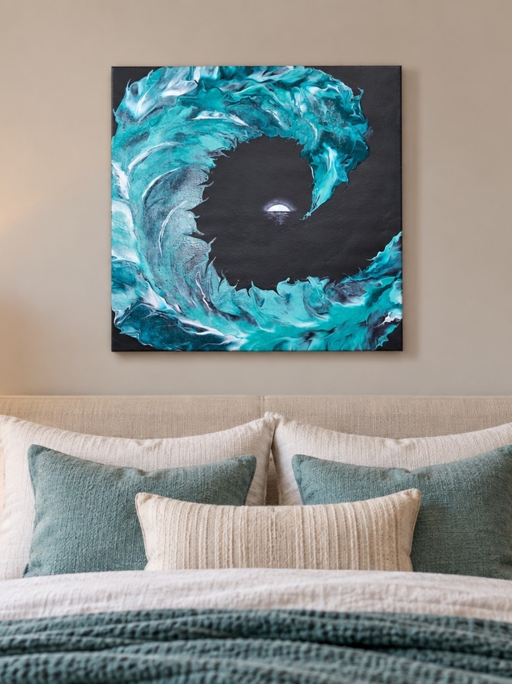 Abstract Teal Wave Canvas Wall Art - Home Wall Decor